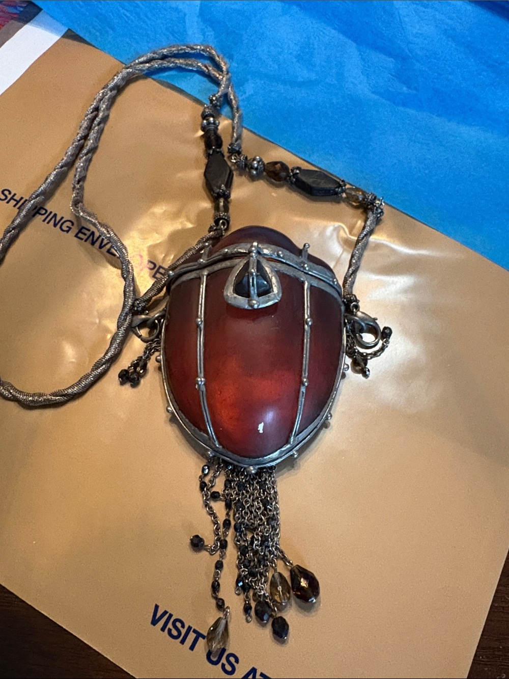 Maya Mini Scarab-Style Hard resin shell Chain beads detail twist metal strap bag